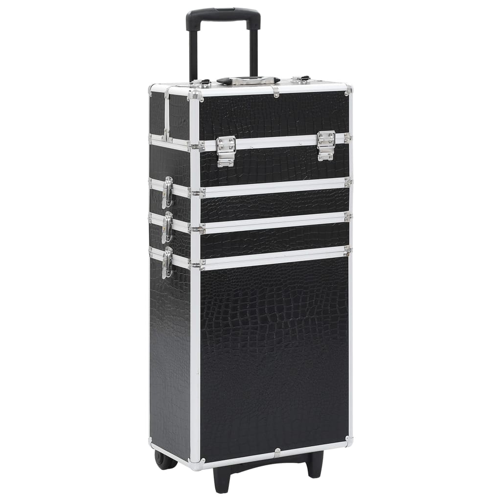 Berkfield Make-up Trolley Aluminium Black with Crocodile Pattern