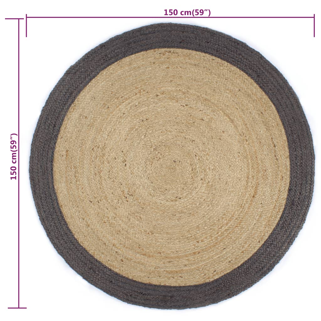 Berkfield Handmade Rug Jute with Dark Grey Border 150 cm