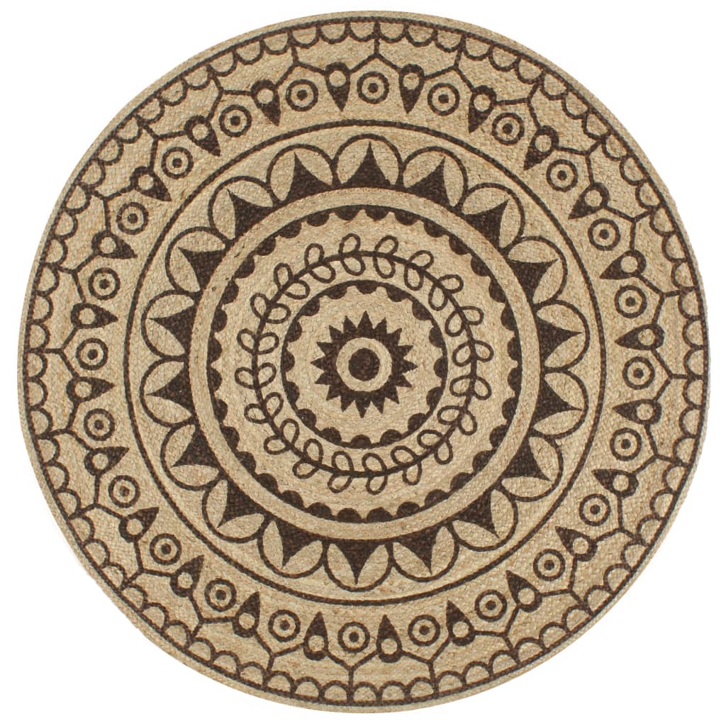 Berkfield Handmade Rug Jute with Dark Brown Print 120 cm