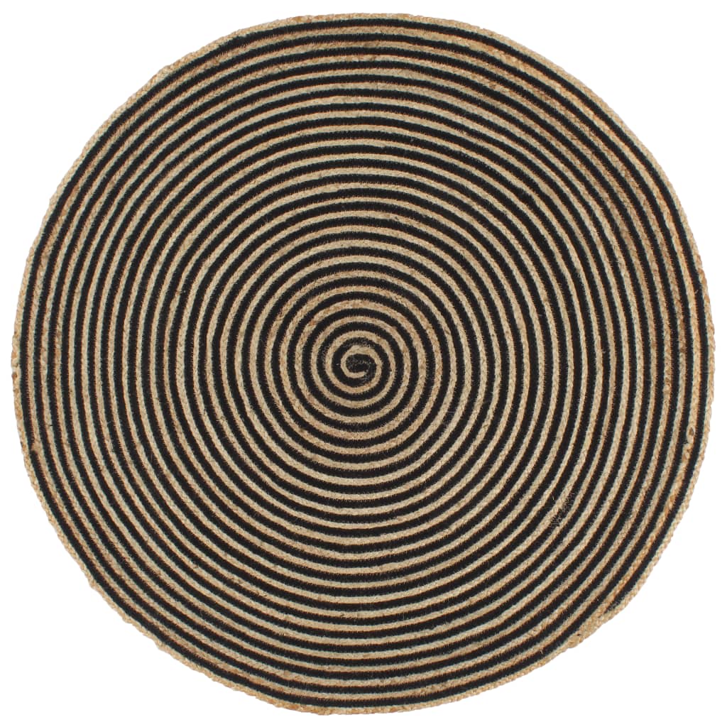 Berkfield Handmade Rug Jute with Spiral Design Black 120 cm