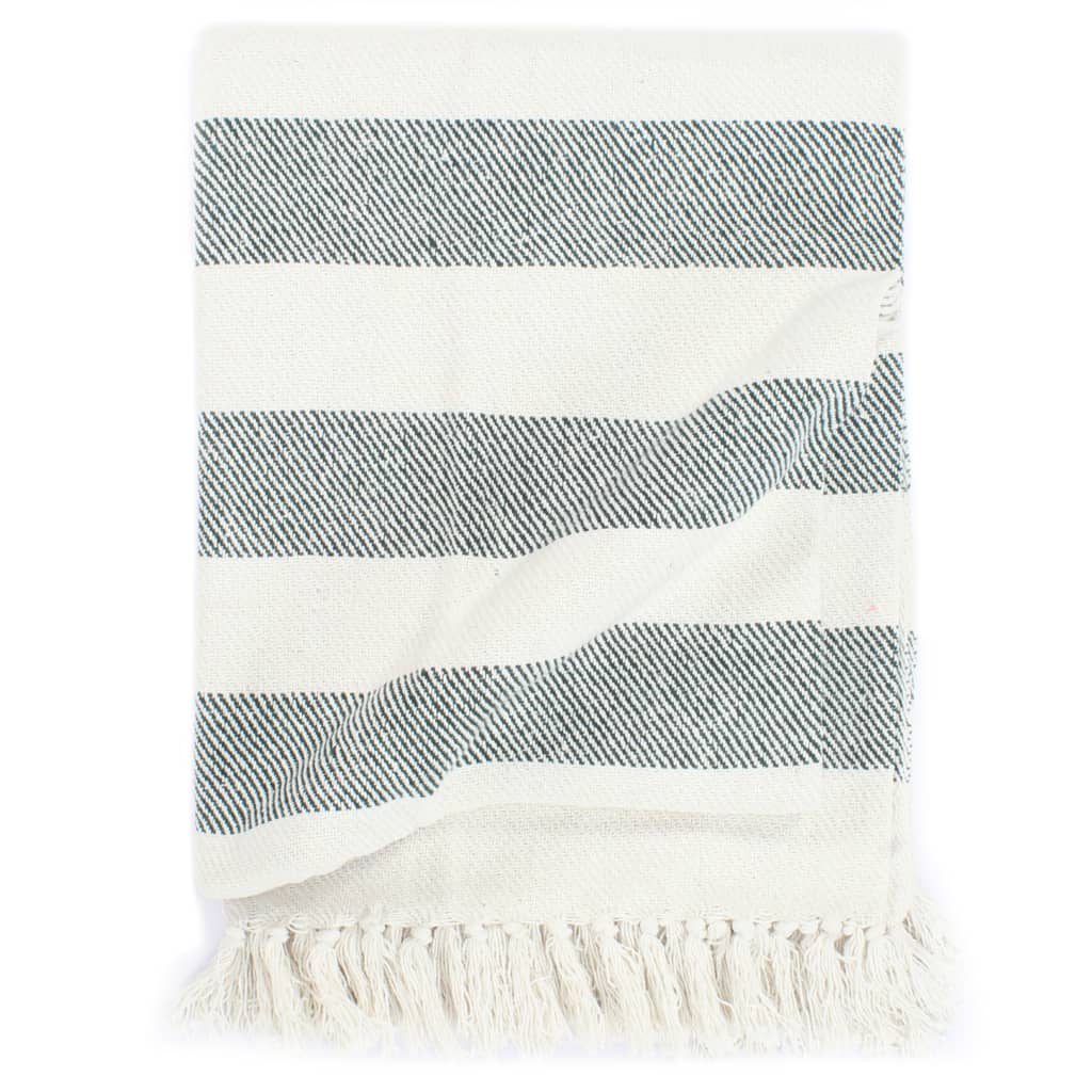 Berkfield Throw Cotton Stripe 220x250 cm Dark Green