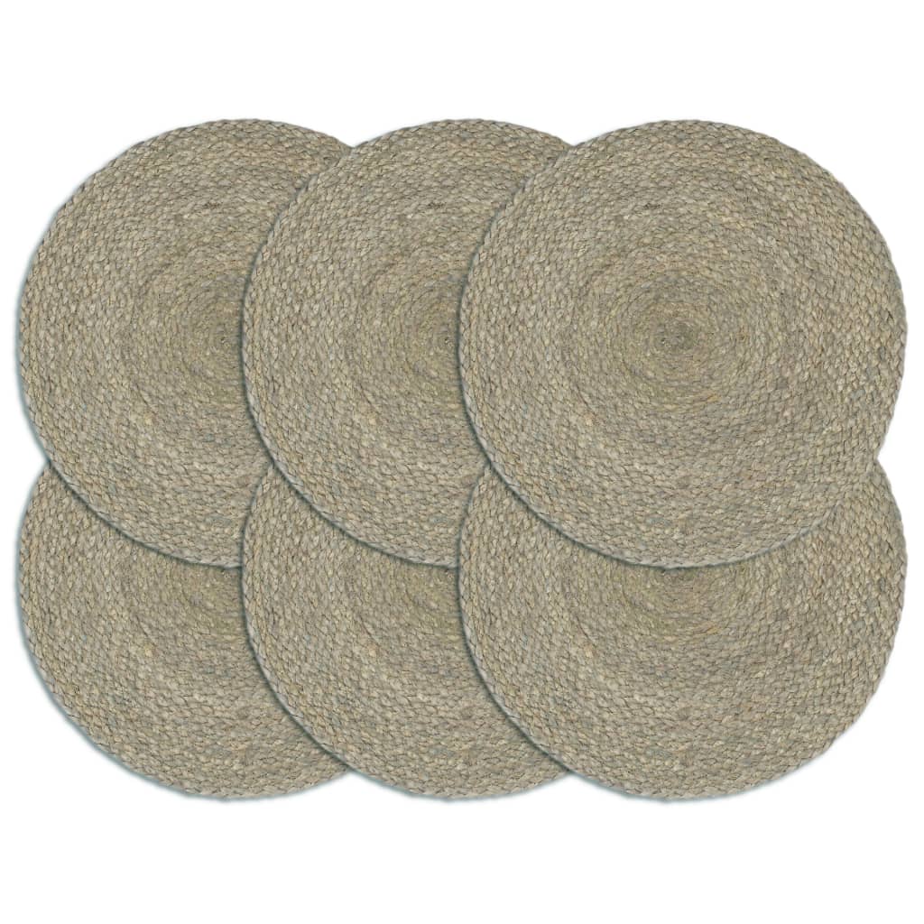 Berkfield Placemats 6 pcs Plain Grey 38 cm Round Jute