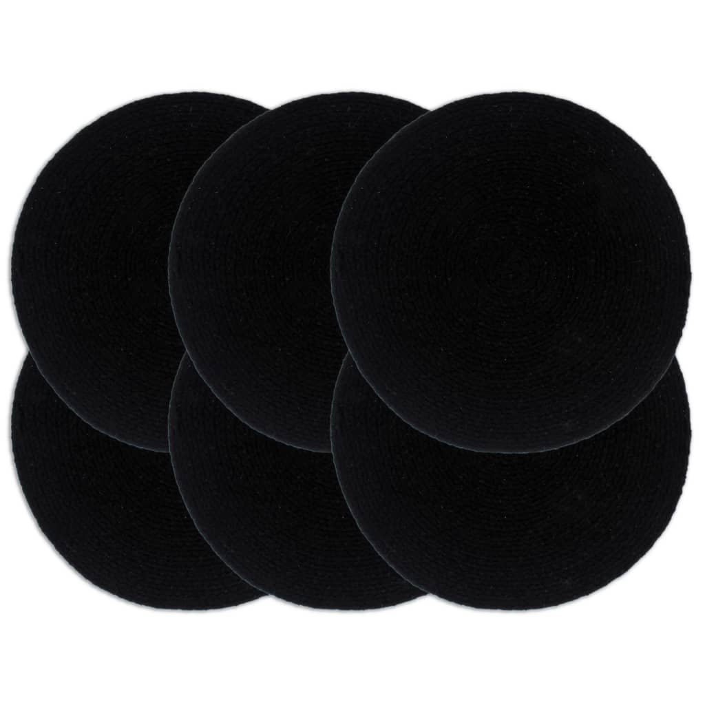 Berkfield Placemats 6 pcs Plain Black 38 cm Round Cotton