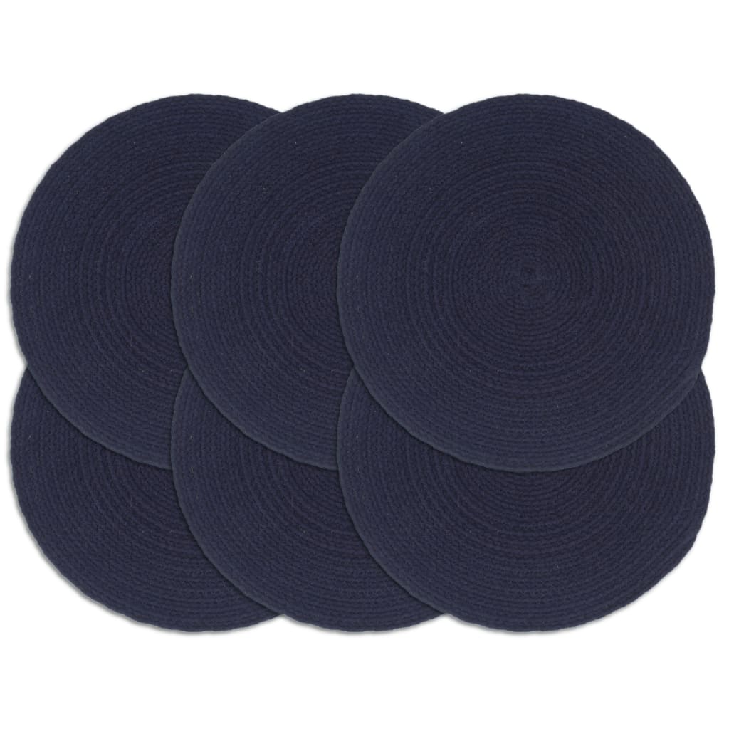 Berkfield Placemats 6 pcs Plain Navy Blue 38 cm Round Cotton