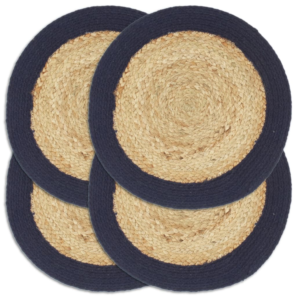 Berkfield Placemats 4 pcs Natural and Navy Blue 38 cm Jute and Cotton