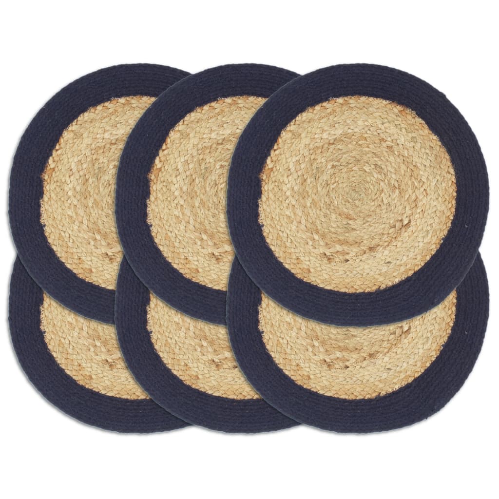 Berkfield Placemats 6 pcs Natural and Navy Blue 38 cm Jute and Cotton