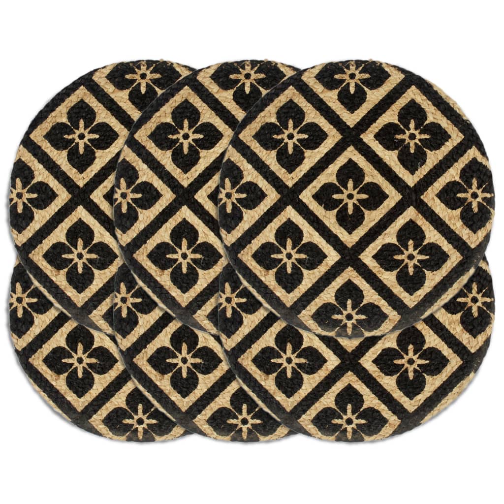 Berkfield Placemats 6 pcs Black 38 cm Round Jute