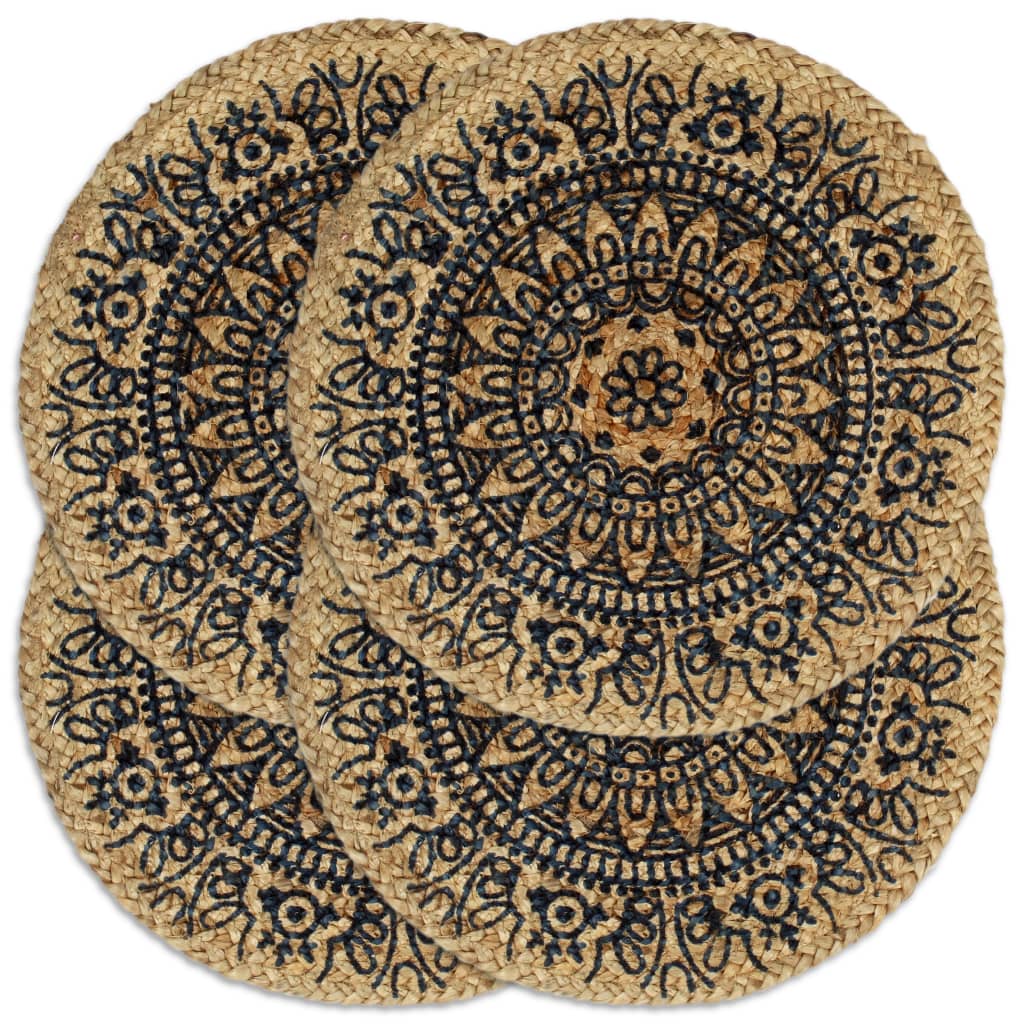 Berkfield Placemats 4 pcs Dark Blue 38 cm Round Jute