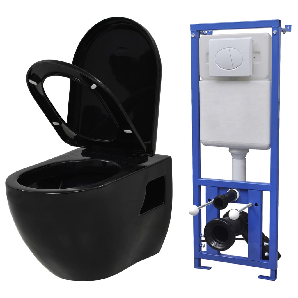 Berkfield Wall-Hung Toilet with Concealed Cistern Ceramic Black