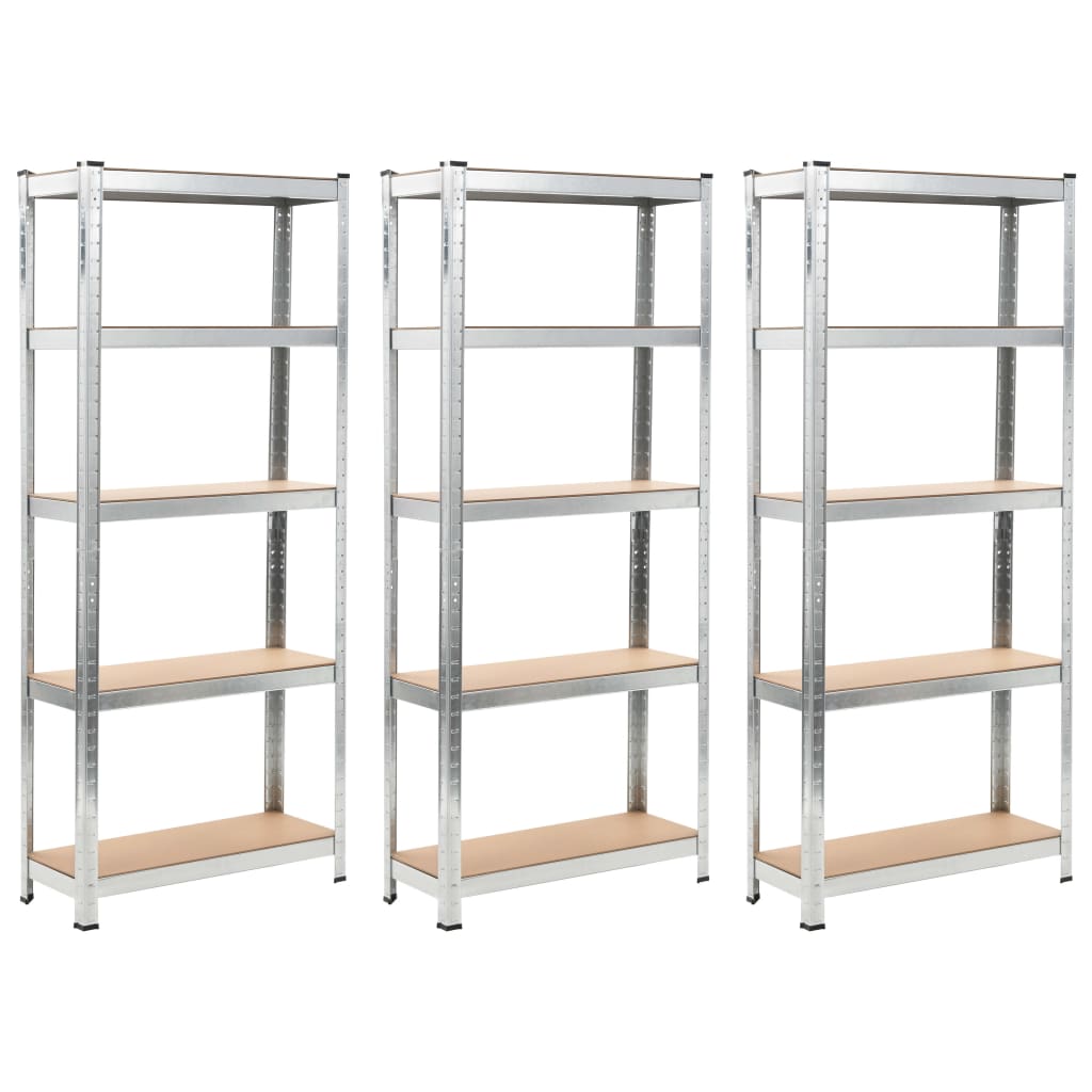 Berkfield Storage Shelves 3 pcs Silver 75x30x172 cm Steel and MDF