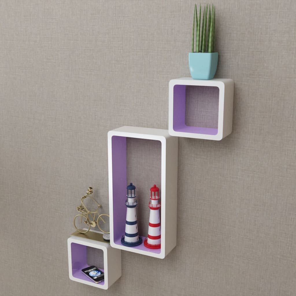 Berkfield Wall Cube Shelves 6 pcs White and Purple
