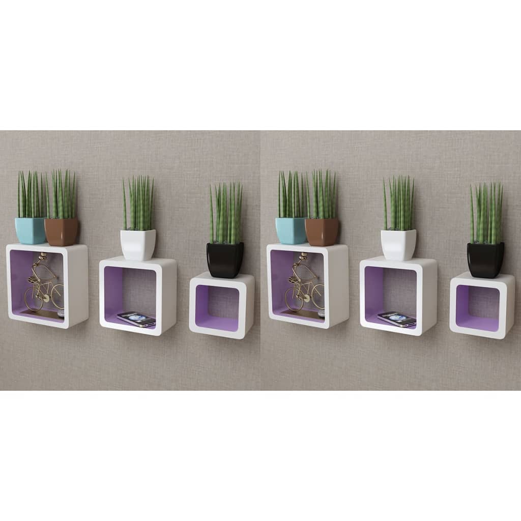 Berkfield Wall Cube Shelves 6 pcs White and Purple