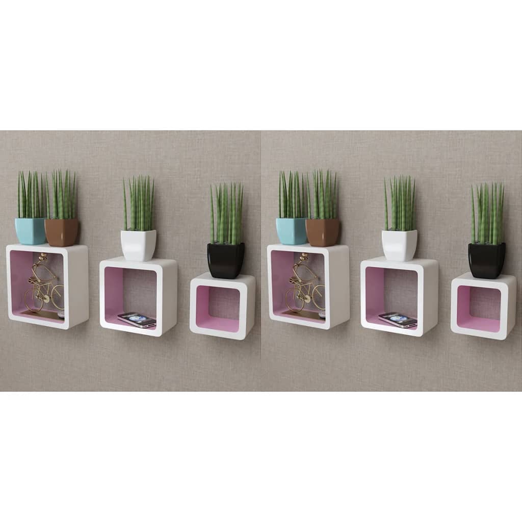 Berkfield Wall Cube Shelves 6 pcs White and Pink