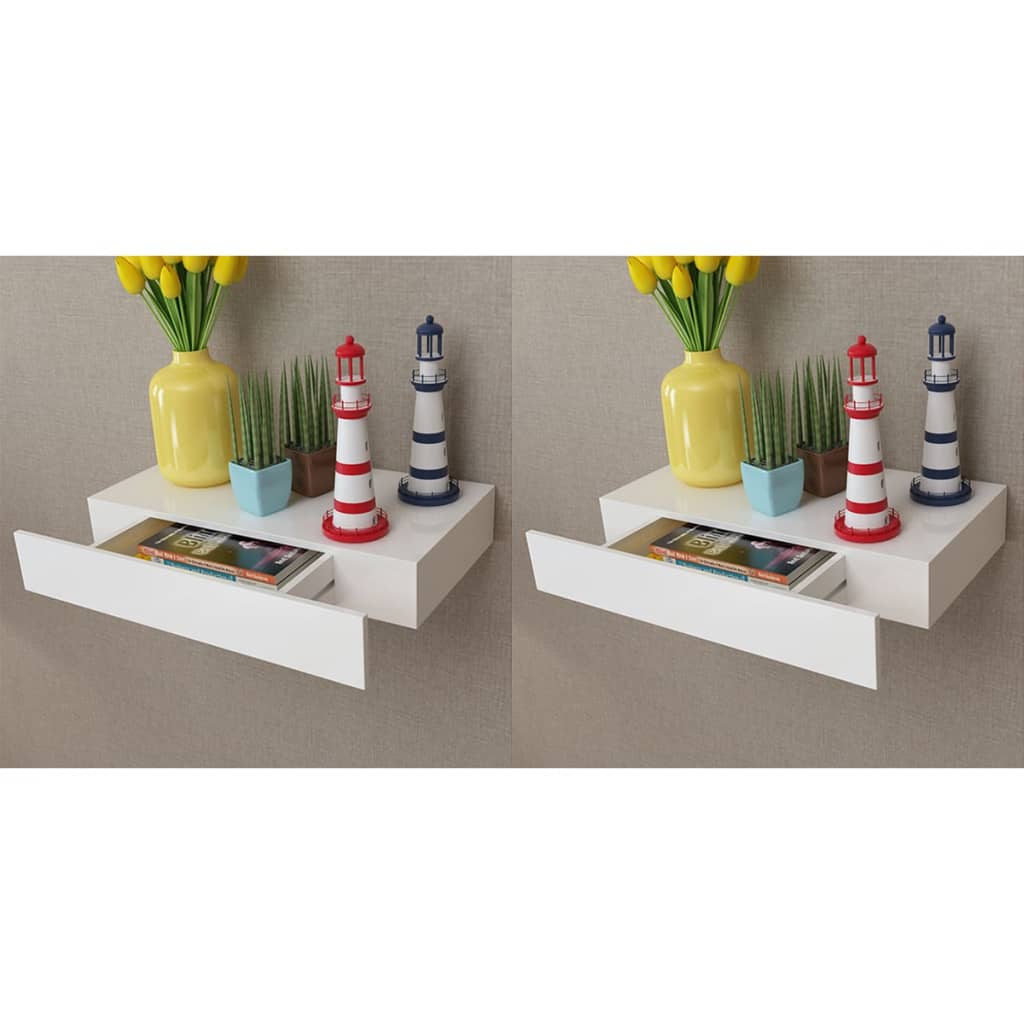 Berkfield Floating Wall Shelves with Drawers 2 pcs White 48 cm