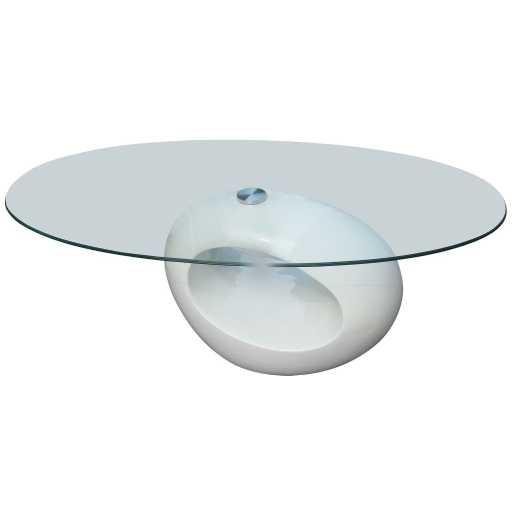 Berkfield Coffee Table with Oval Glass Top High Gloss White