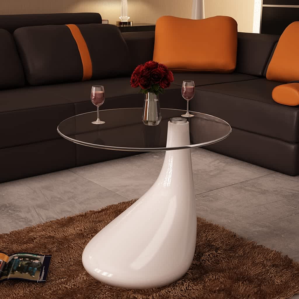 Berkfield Coffee Table with Round Glass Top High Gloss White