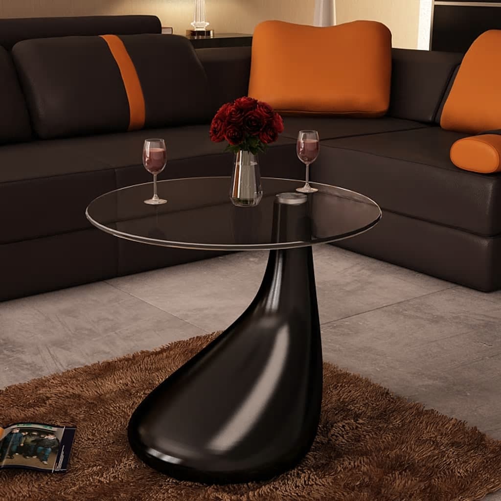 Berkfield Coffee Table with Round Glass Top High Gloss Black