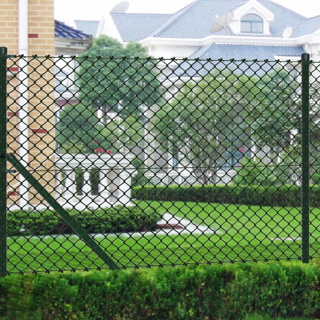 Berkfield Chain Link Fence with Posts Steel 1.5x25 m Green