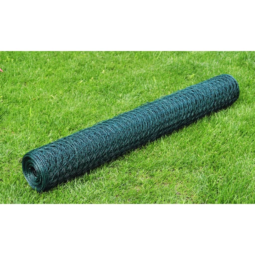 Berkfield Chicken Wire Fence Galvanised with PVC Coating 25x1 m Green