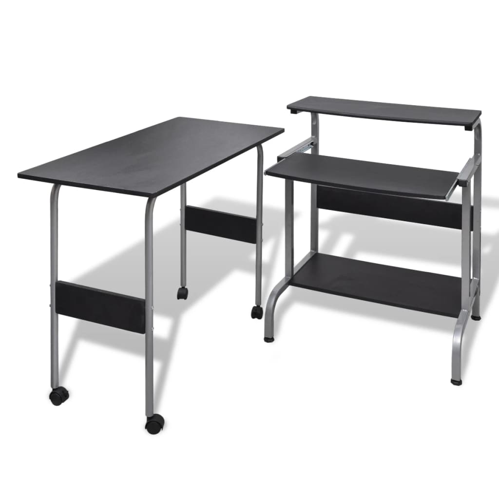 Berkfield 2 Piece Computer Desk with Pull-out Keyboard Tray Black