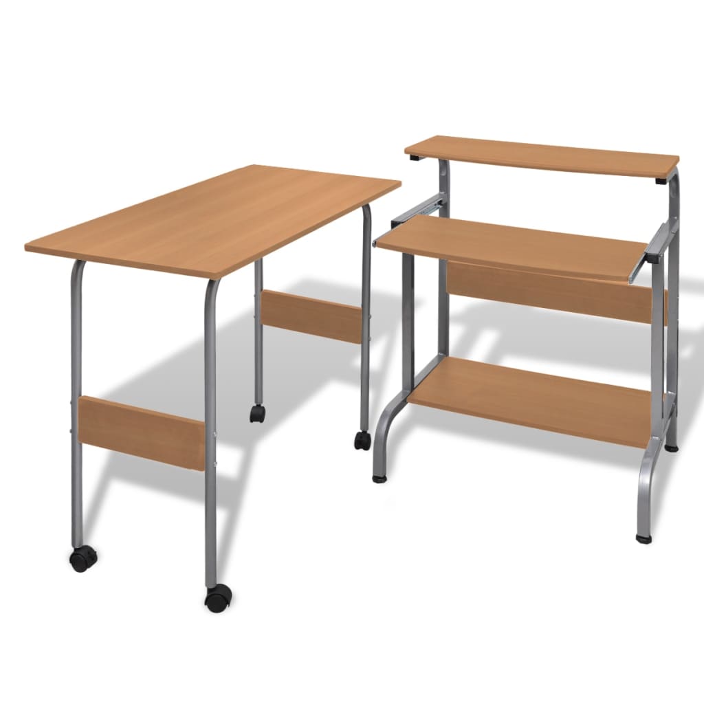 Berkfield 2 Piece Computer Desk with Pull-out Keyboard Tray Brown