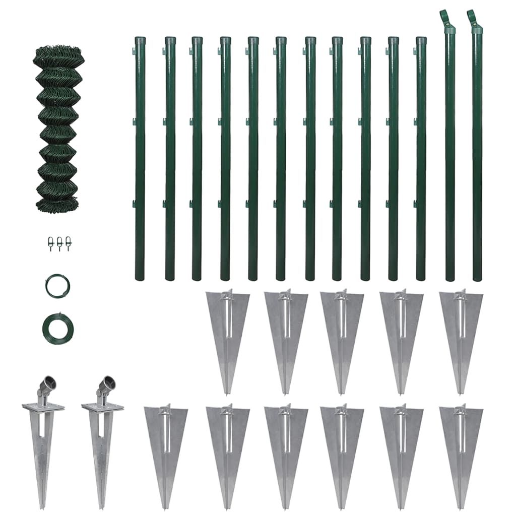 Berkfield Chain Link Fence with Posts Spike Steel 1,0x25 m