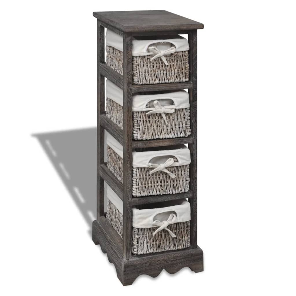 Berkfield Wooden Storage Rack 4 Weaving Baskets Brown