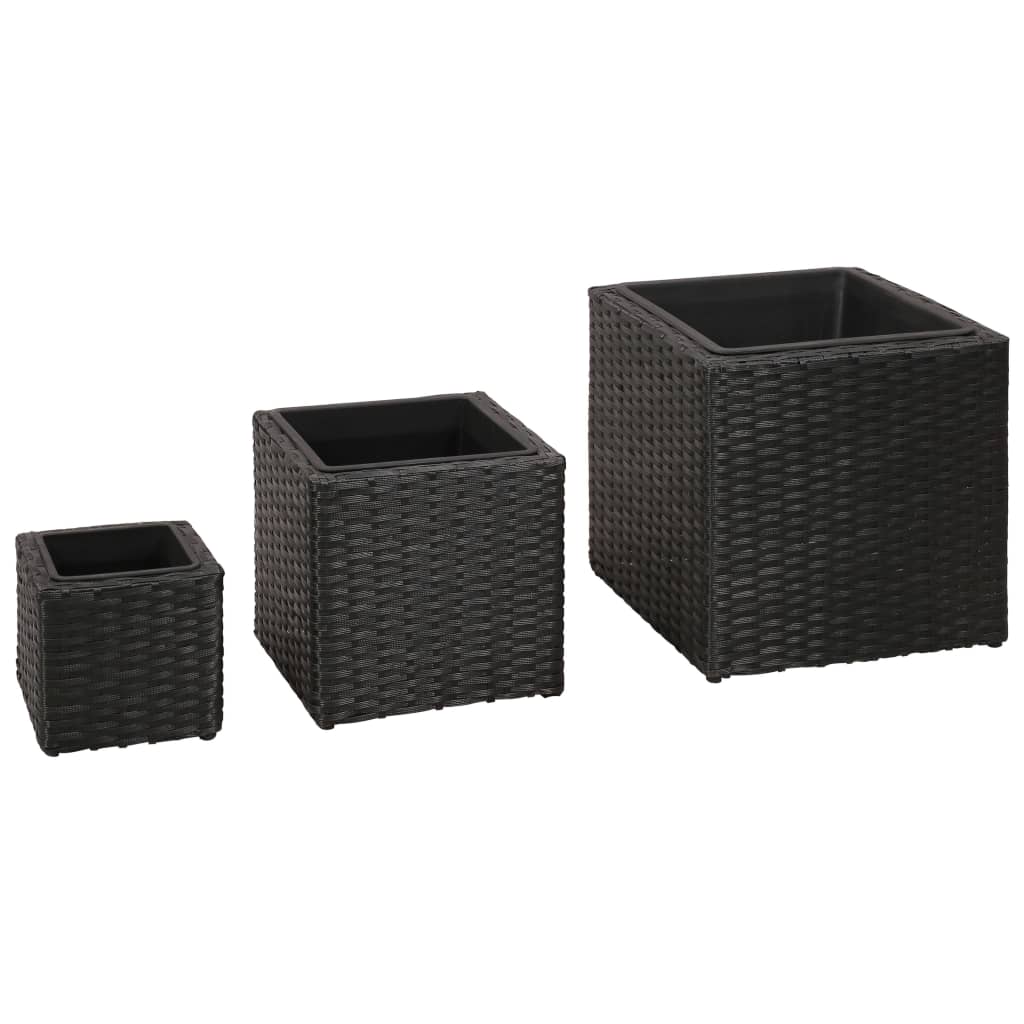 Berkfield Garden Raised Beds 3 pcs Poly Rattan Black