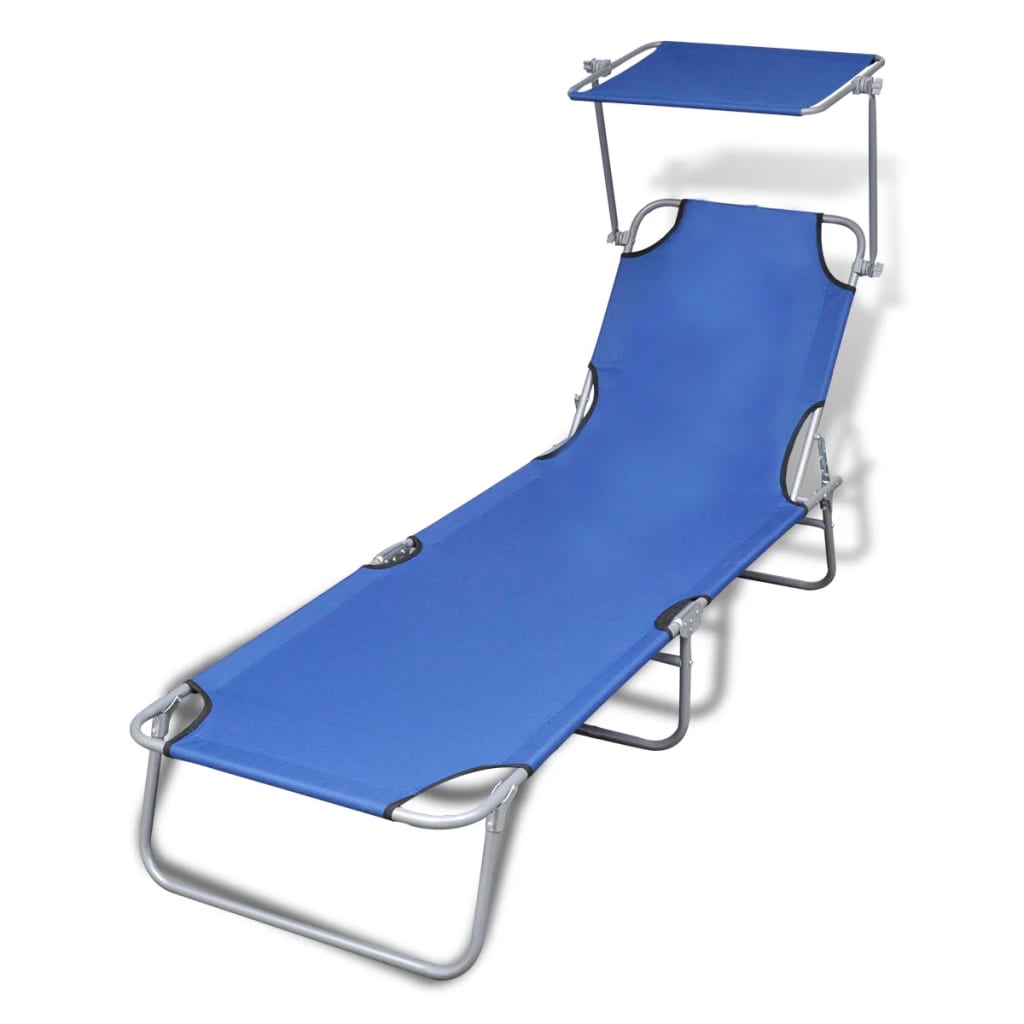 Berkfield Folding Sun Lounger with Canopy Steel and Fabric Blue