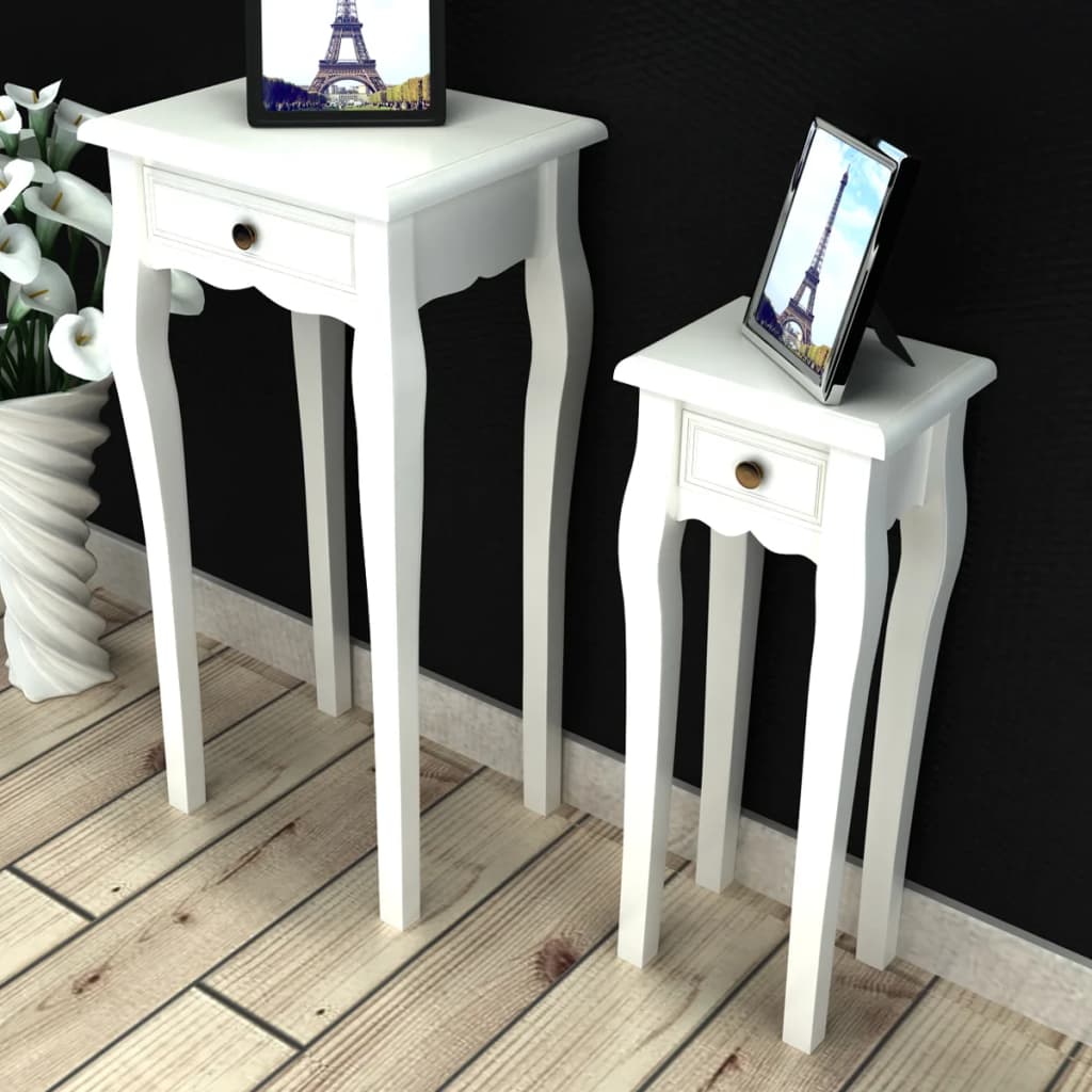 Berkfield Nesting Side Table Set 2 Pieces with Drawer White