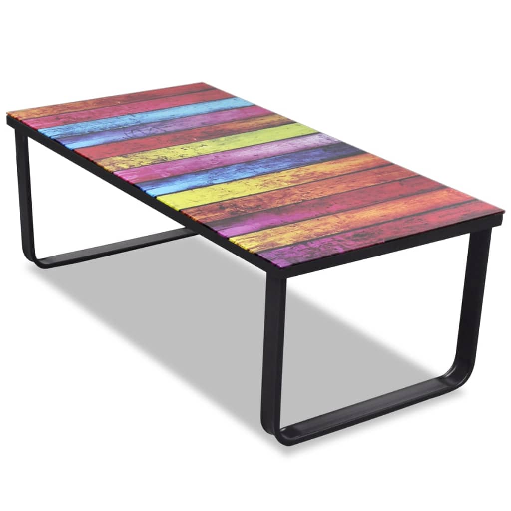 Berkfield Coffee Table with Rainbow Printing Glass Top