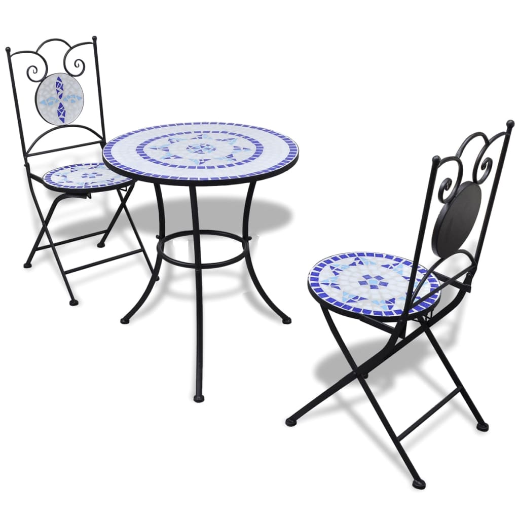 Berkfield 3 Piece Bistro Set Ceramic Tile Blue and White