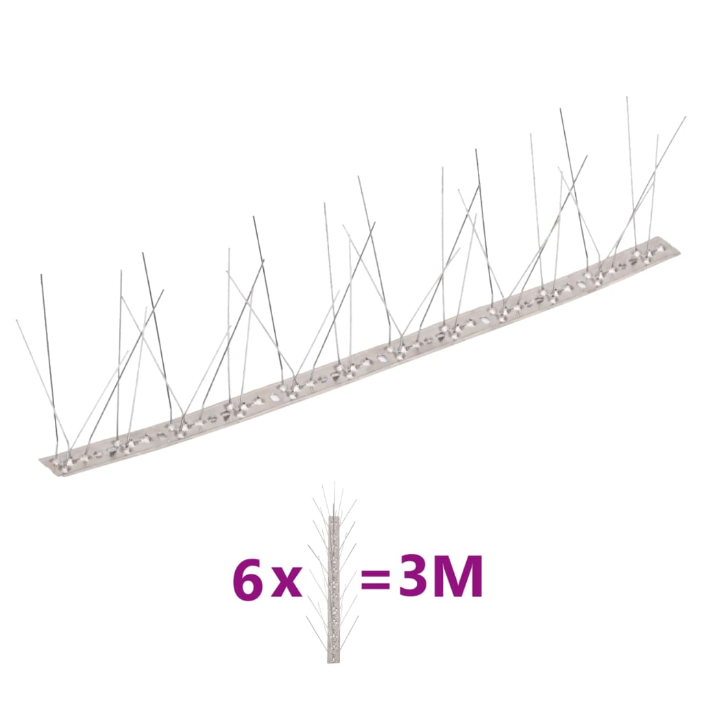 Berkfield 5-row Stainless Steel Bird & Pigeon Spikes Set of 6 3 m