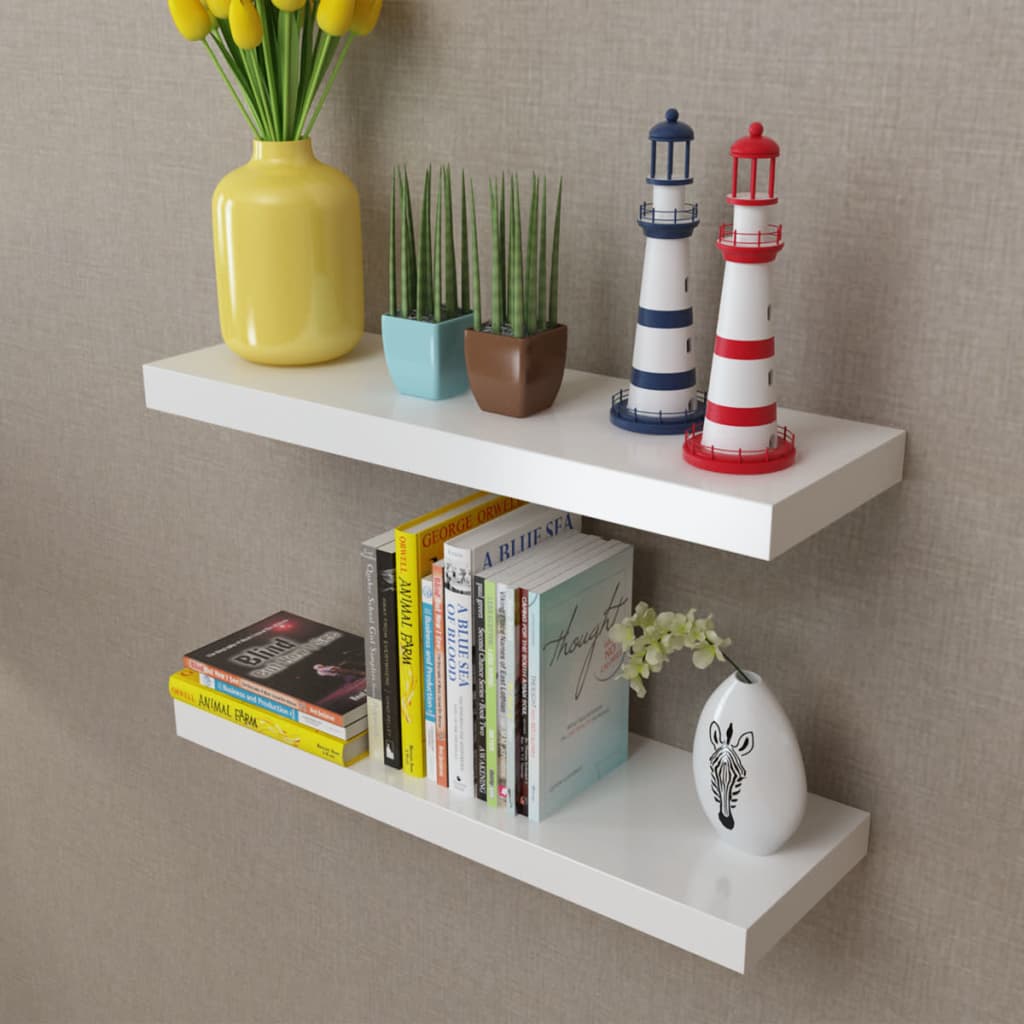 Berkfield Floating Wall Display Shelves Book/DVD Storage White MDF 2 pcs