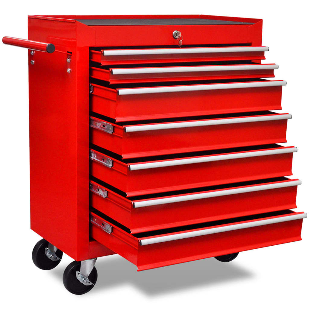 Berkfield Workshop Tool Trolley 7 Drawers Red