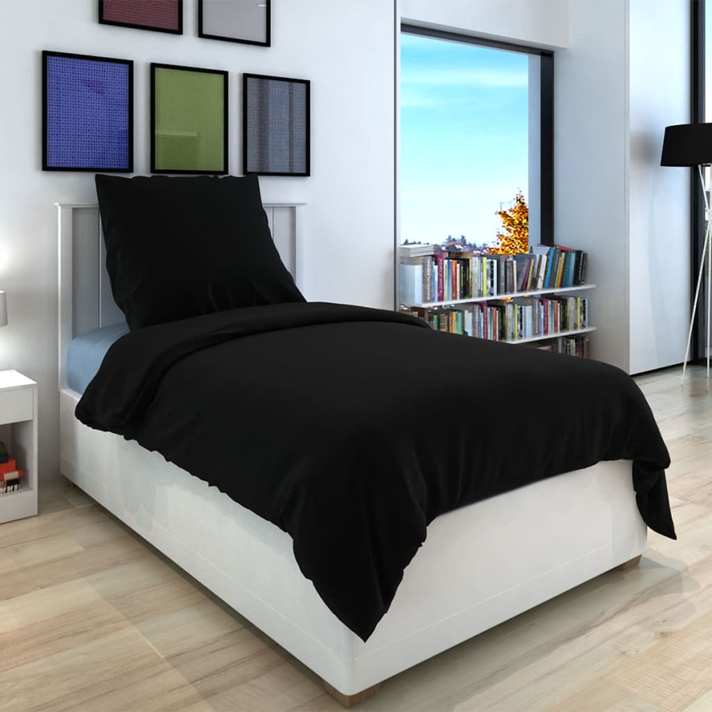 Berkfield Duvet Cover Set Cotton Black 200x200/80x80 cm
