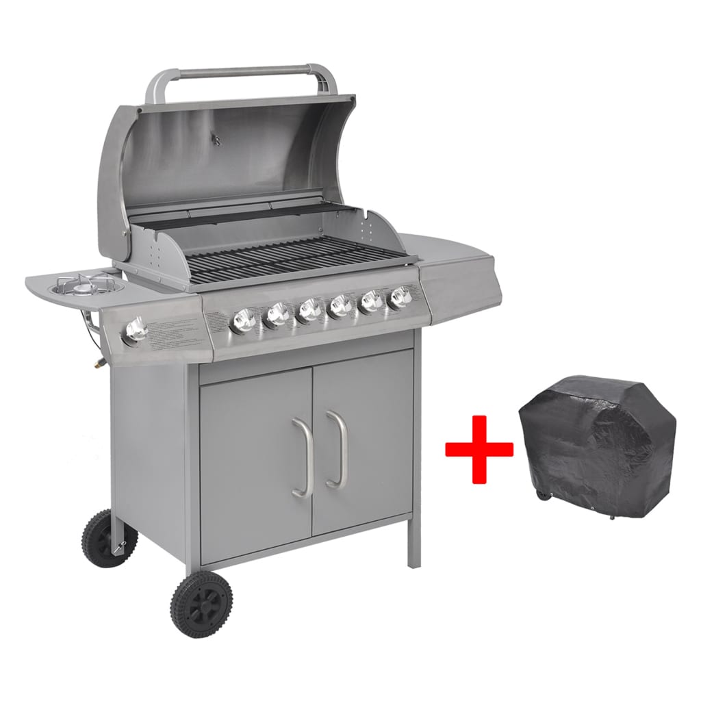 Berkfield Gas Barbecue Grill 6+1 Cooking Zone Silver
