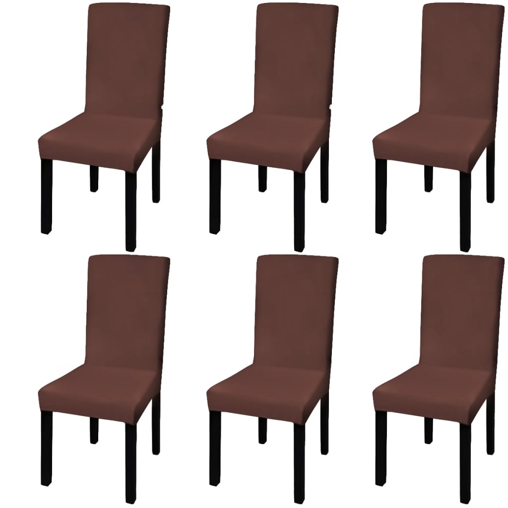 Berkfield Straight Stretchable Chair Cover 6 pcs Brown