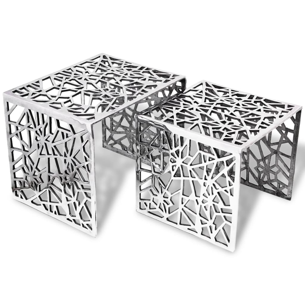 Berkfield Two Piece Side Tables Square Aluminium Silver