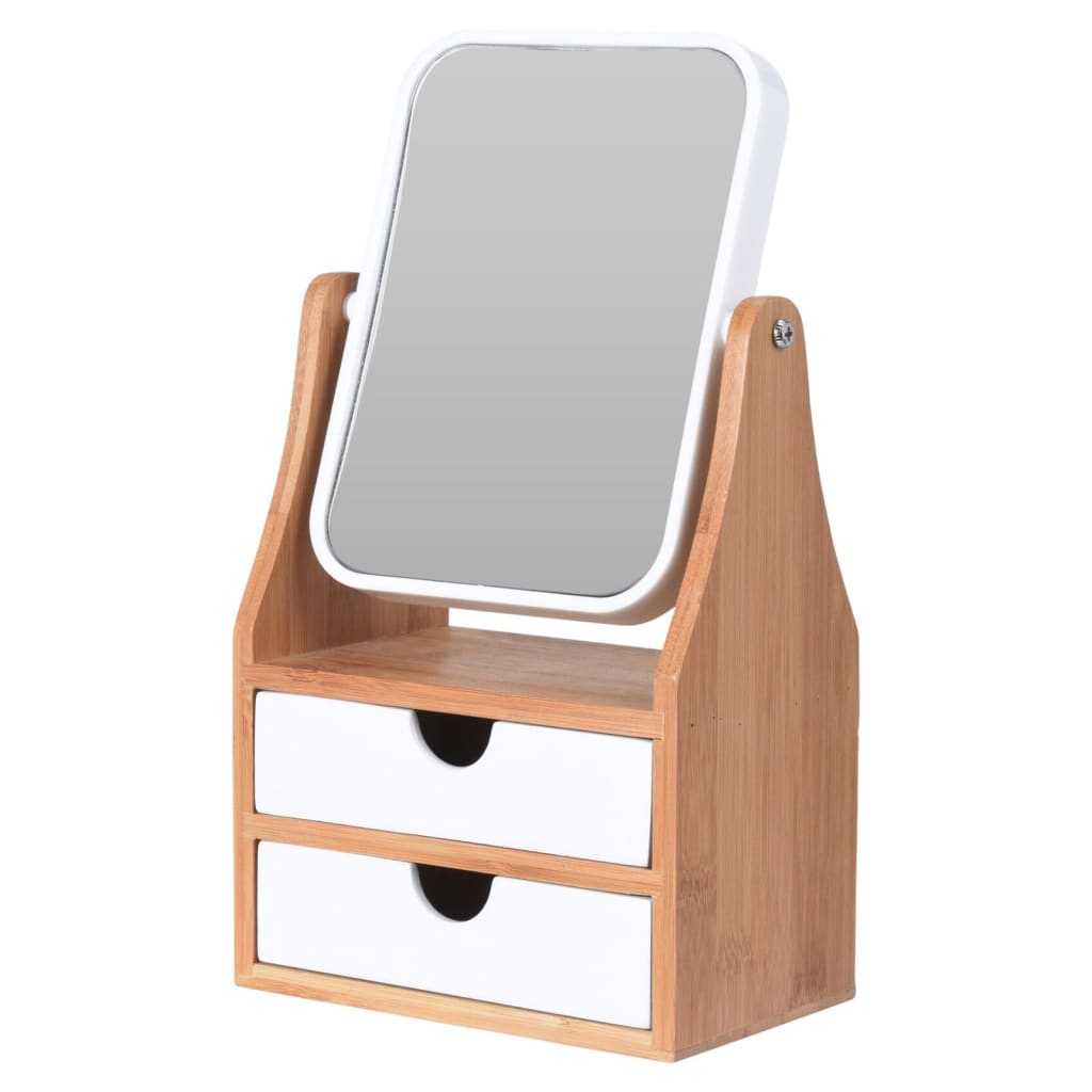 Bathroom Solutions Make-up Mirror with 2 Drawers White Bamboo