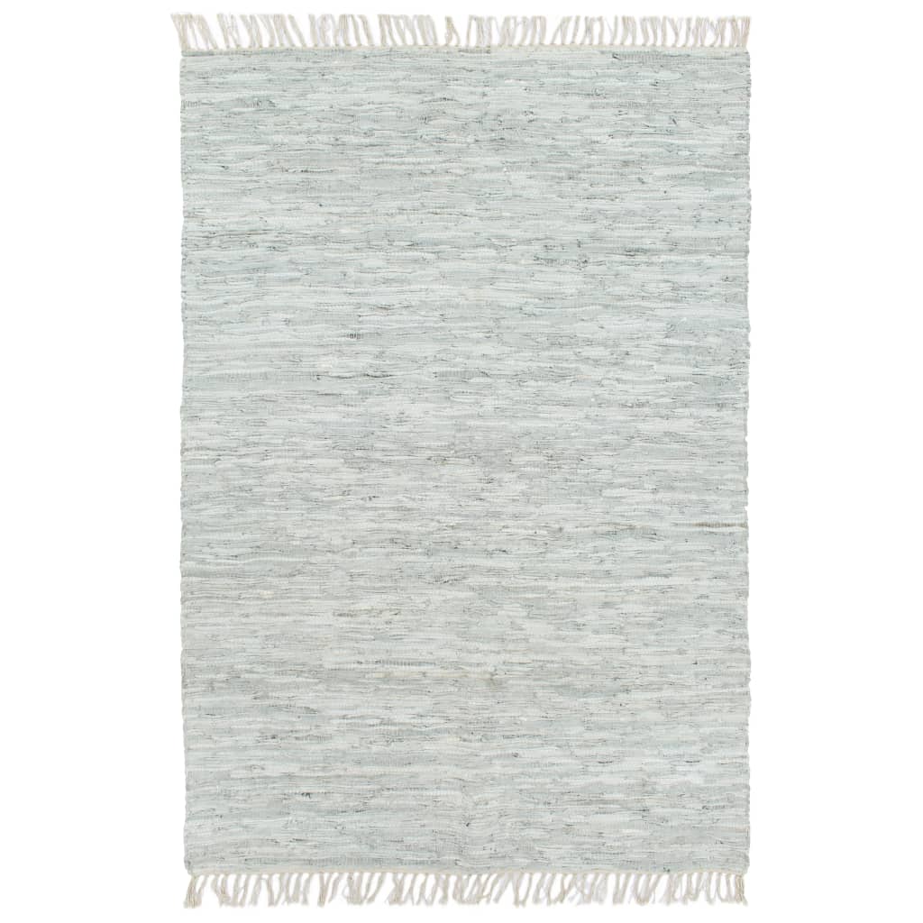 Berkfield Hand-woven Chindi Rug Leather 80x160 cm Light Grey
