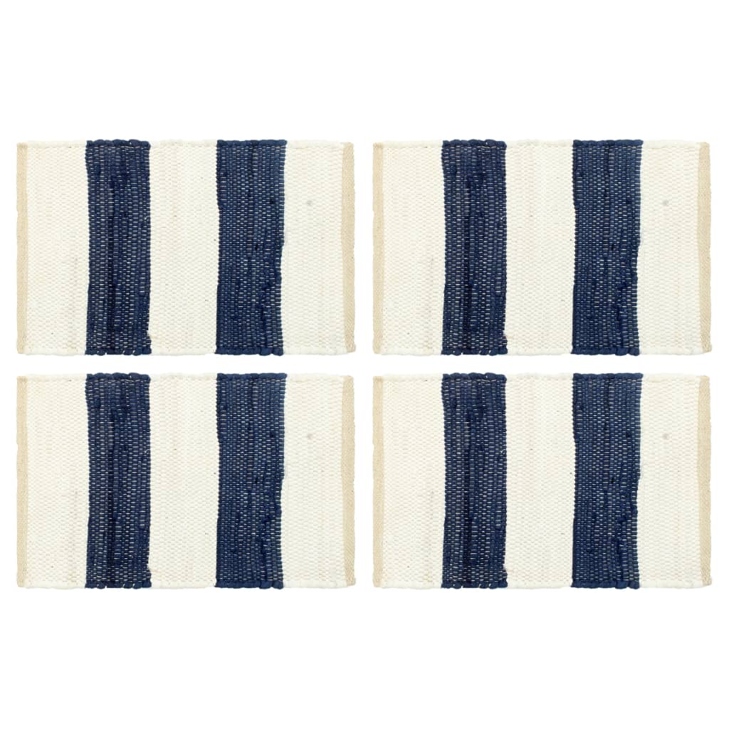 Berkfield Placemats 4 pcs Chindi Stripe Blue and White 30x45 cm