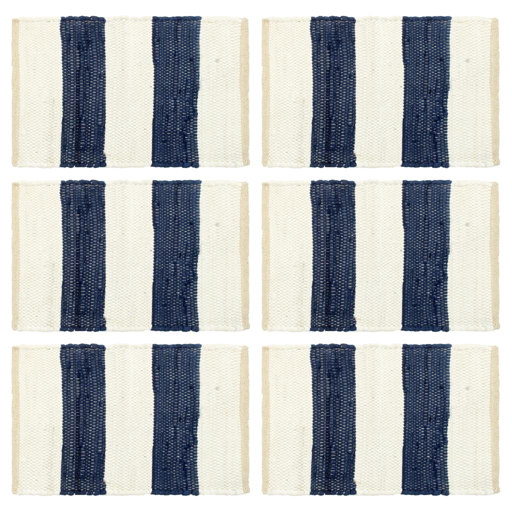 Berkfield Placemats 6 pcs Chindi Stripe Blue and White 30x45 cm