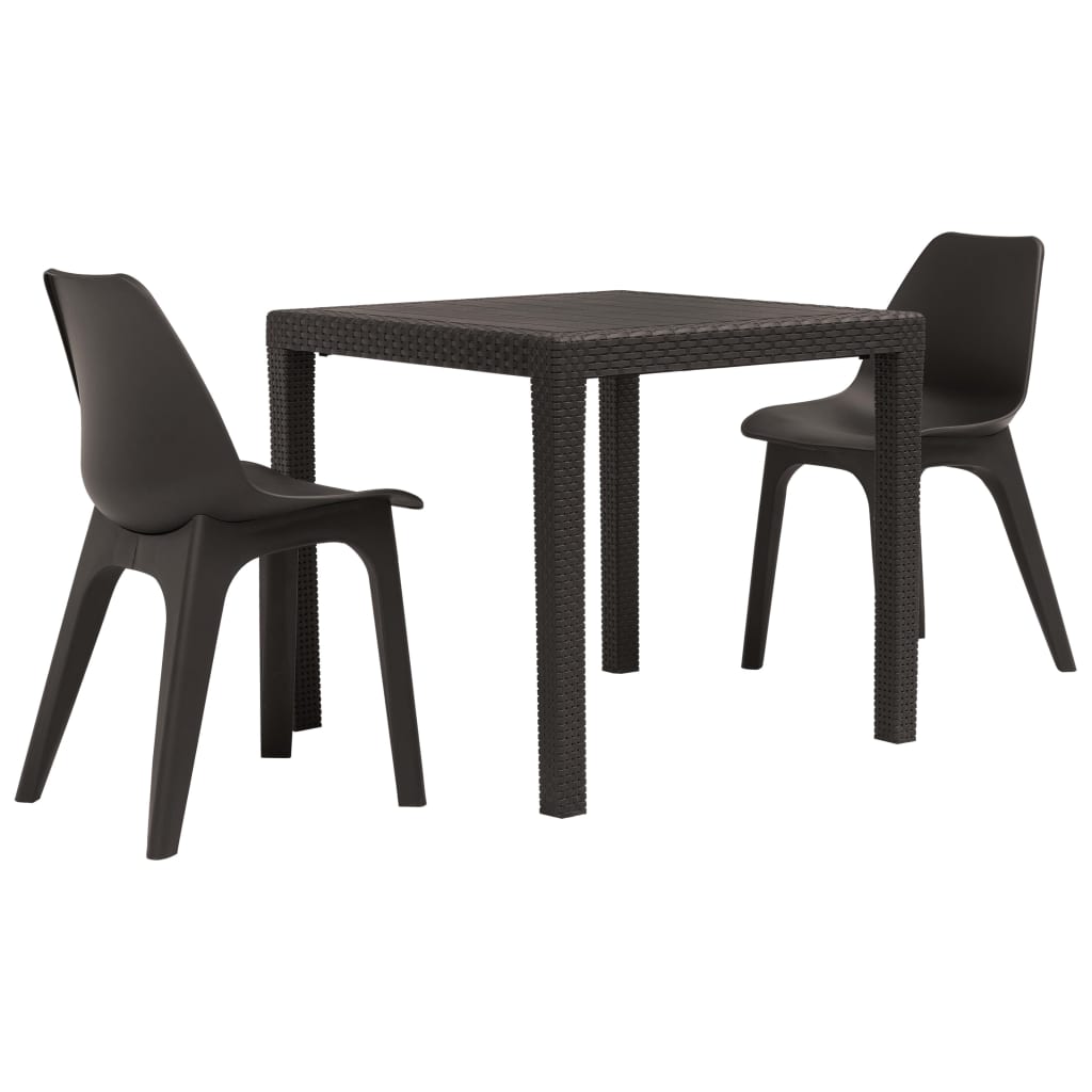 Berkfield 3 Piece Bistro Set Plastic Rattan Brown