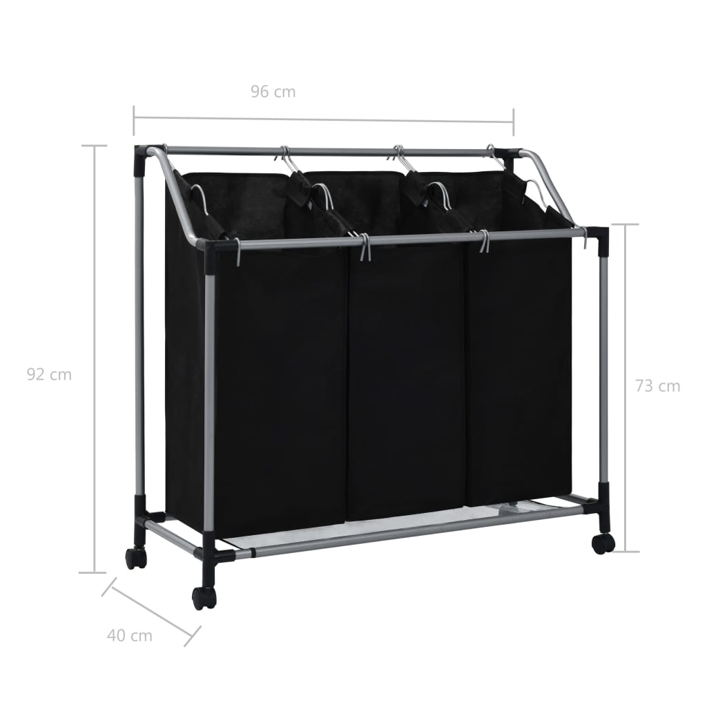 Berkfield Laundry Sorter with 3 Bags Black Steel