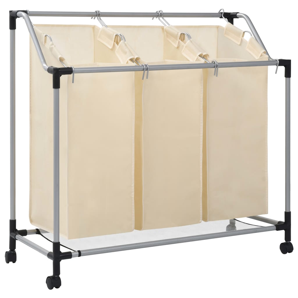 Berkfield Laundry Sorter with 3 Bags Cream Steel