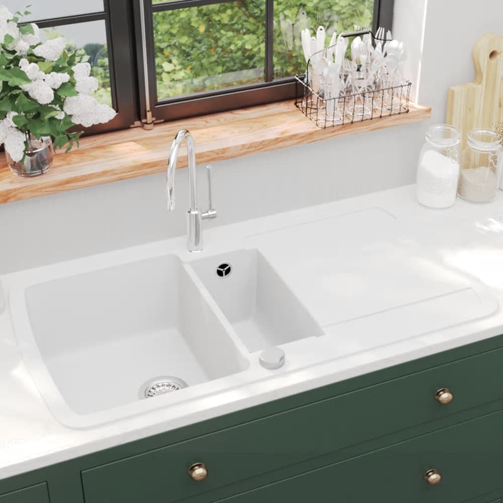 Berkfield Granite Kitchen Sink Double Basins White