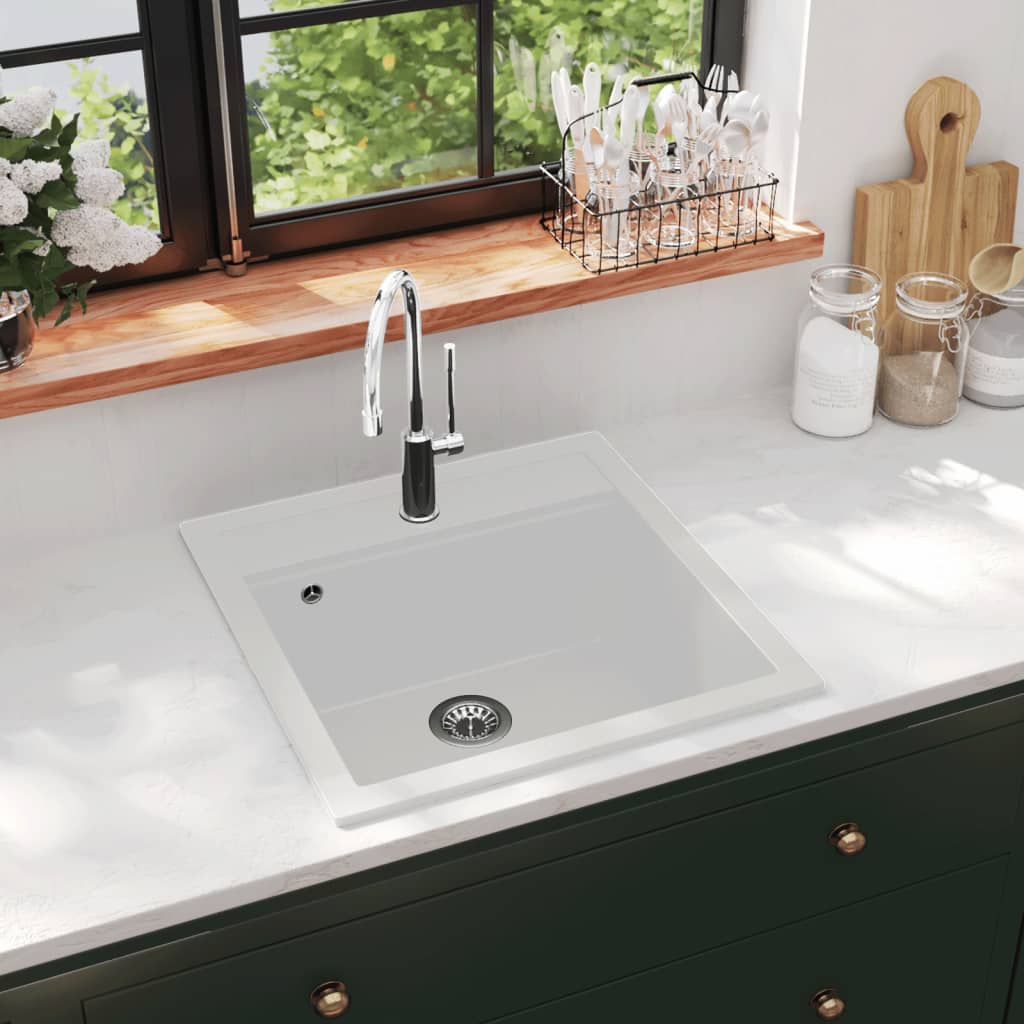 Berkfield Granite Kitchen Sink Single Basin White