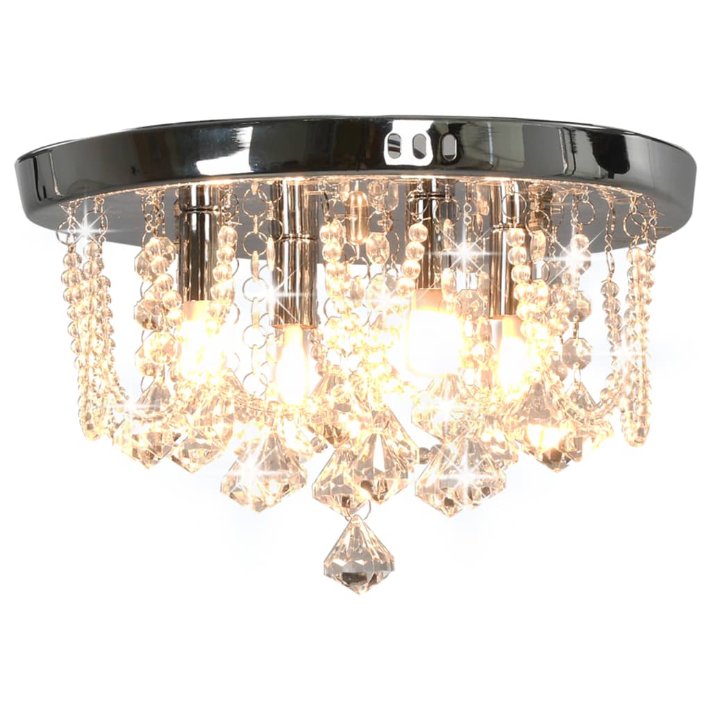 Berkfield Ceiling Lamp with Crystal Beads Silver Round 4 x G9 Bulbs