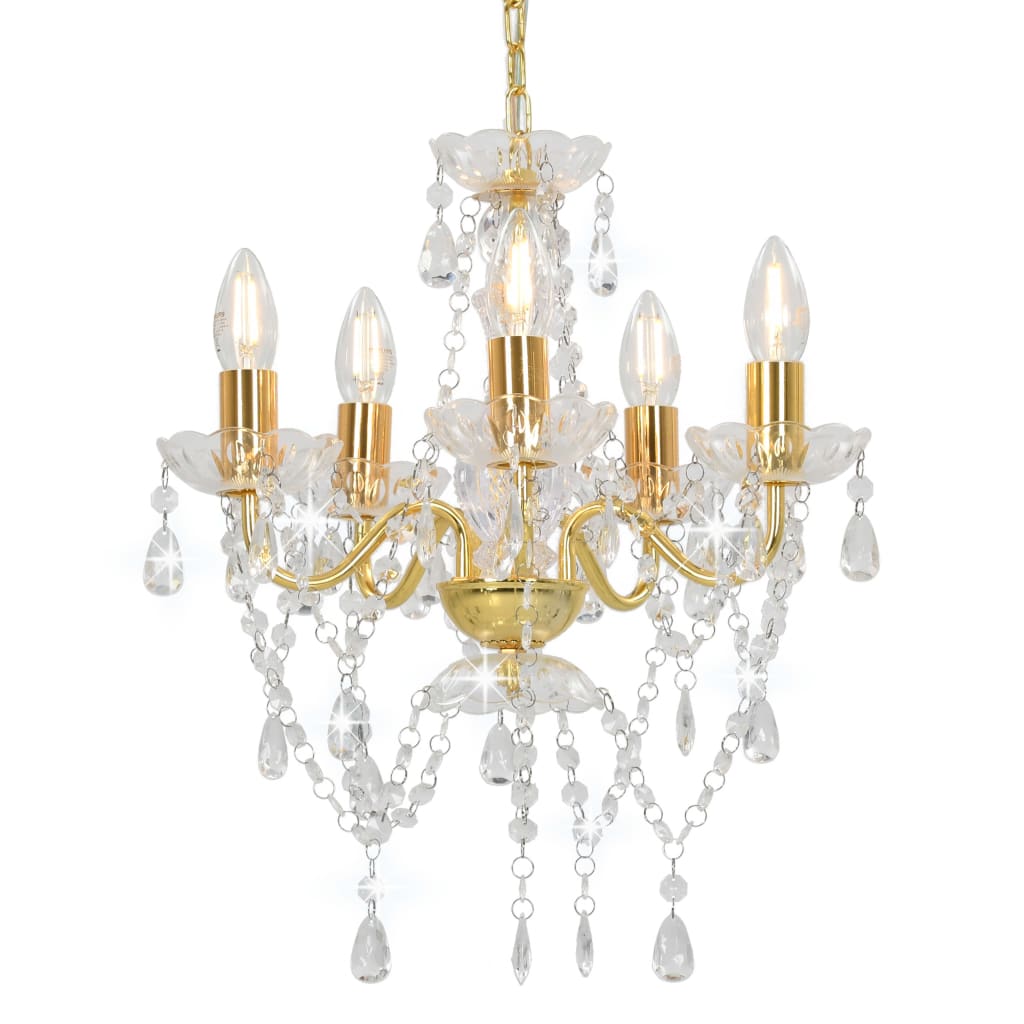 Berkfield Chandelier with Crystal Beads Golden Round 5 x E14